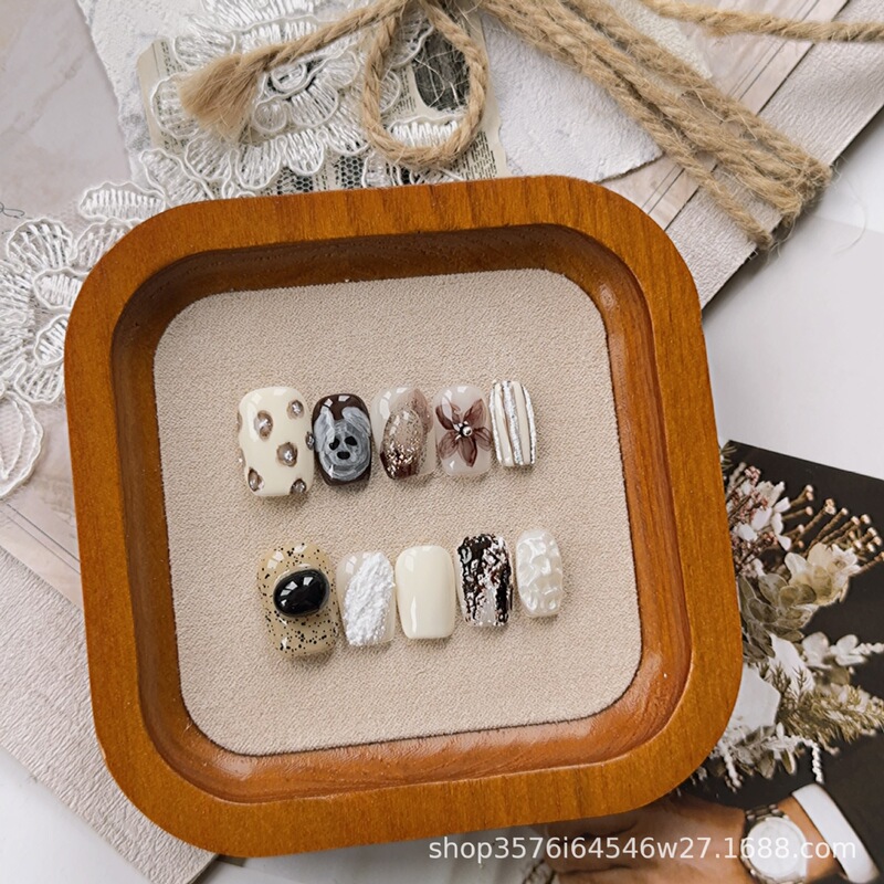Niche Ins Style Handmade Wearable Nails High-End Literary Retro Style Embossed Polka Dot Japanese Style Fairy Nail Patches