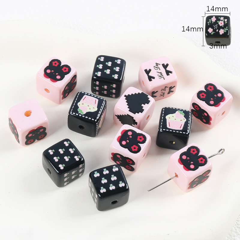 【彩色KT猫】亚克力卡通豹纹数字碎花方块串珠DIY儿童创意盲盒珠|undefined