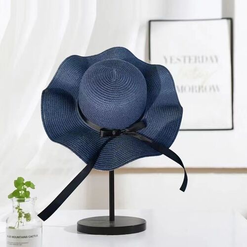 Summer women's travel sun protection large brim beach hat wavy ribbon versatile simple sun hat manufacturer wholesale straw hat