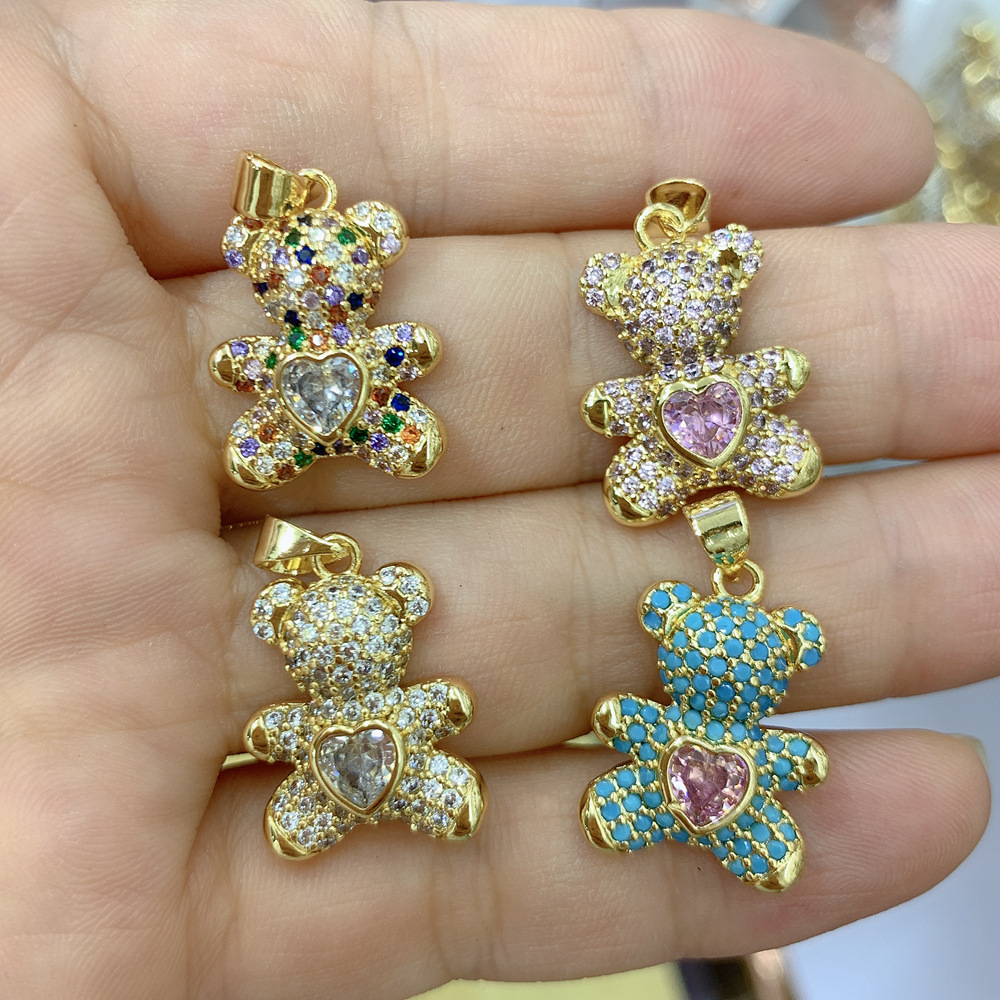 Simple Style Bear Copper Inlay Turquoise Zircon Pendants Jewelry Accessories display picture 1