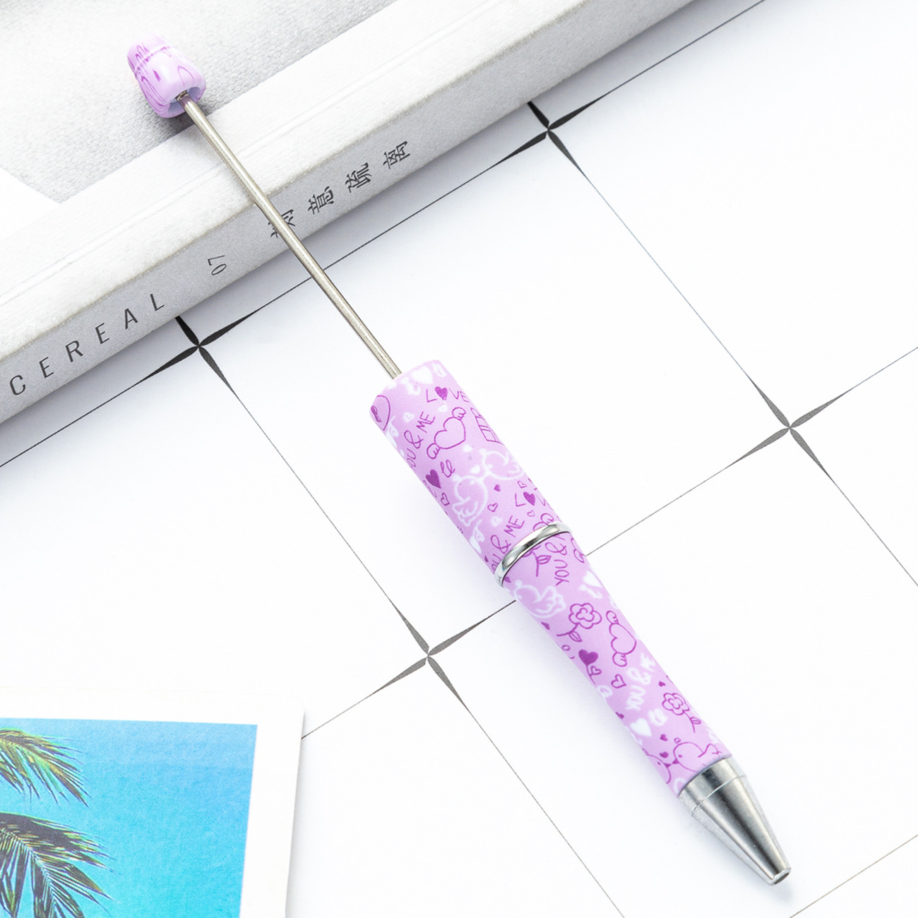 DIY pluma de cuentas de plástico creativo día de San Valentín amor serie bolígrafo de cuentas en stock impresión al por mayor pluma de cuentas