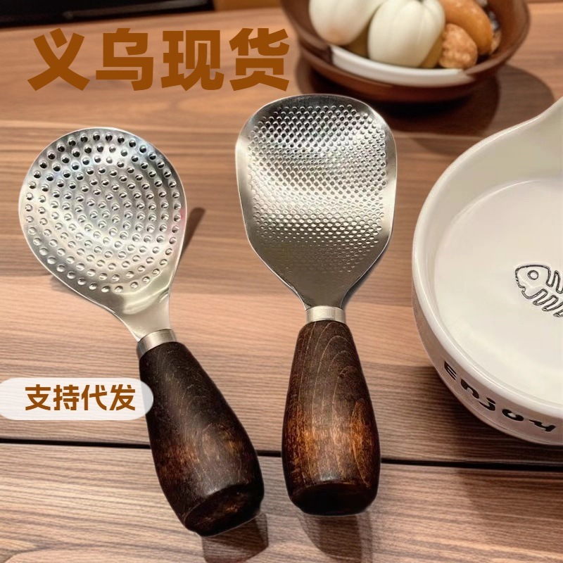 木柄不锈钢饭勺不沾米饭铲子家用可立式木柄家用勺子盛饭电饭煲|undefined
