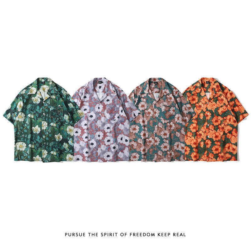 Vintage Retro Barbie Printed Shirt Men's Trendyy Hong Kong Style Couple Short-Sleeved Oil Painting Hawaiian Shirt Vintage Retro Barbie Printed Shirt Men's Trendyy Hong Kong Style Couple Short-Sleeved Oil Painting Hawaiian Shirt
