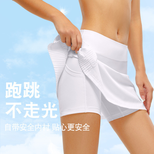 Summer tennis skirt sports pleated skirt women's short badminton skirt golf yoga running fake two-piece culottes