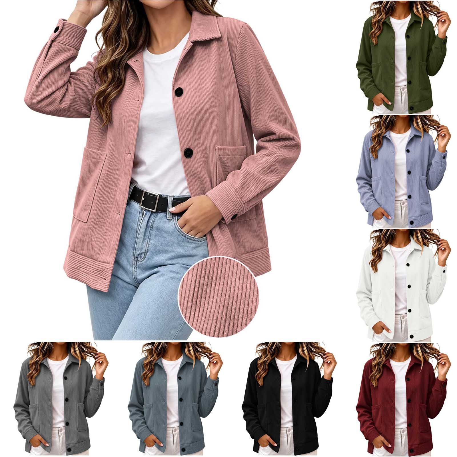2026 new European and American cross-border TikTok women's corduroy pocket jacket casual lapel versatile jacket top