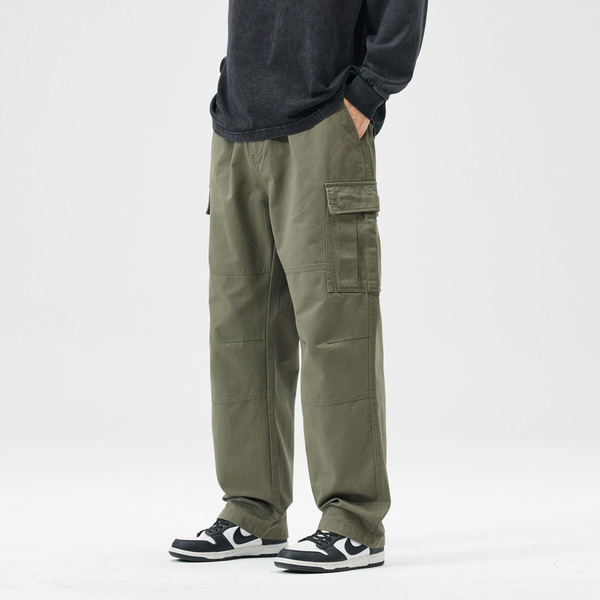 Green men's demi-season cotton casual trousers for leisure