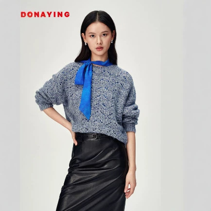 Ying Women's Knit Sweater, Silk-Cashmere Fancy Yarn Hollow Round Neck Sweater, 2026 Early Autumn New Model 9593A