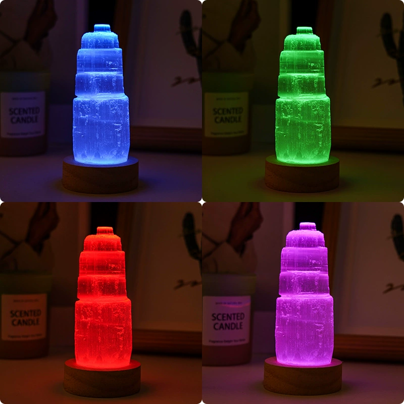 Gypsum tower night lamp, Moroccan translucent crystal ornament, LED base options, 6–20 cm