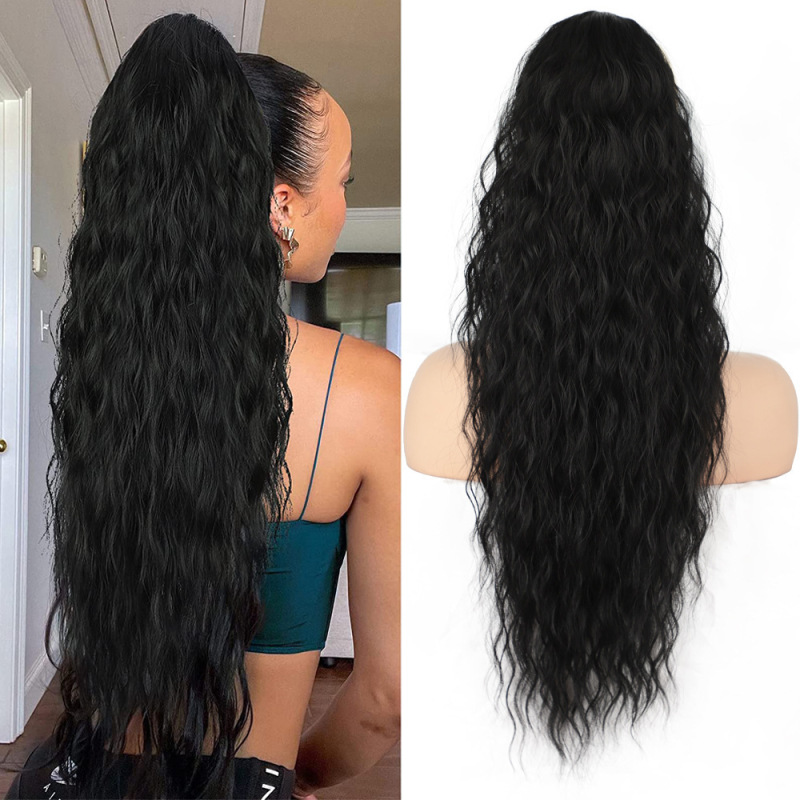 跨境假发 欧美抽绳马尾长水波纹蓬松马尾接发ponytail hair弹力网|undefined