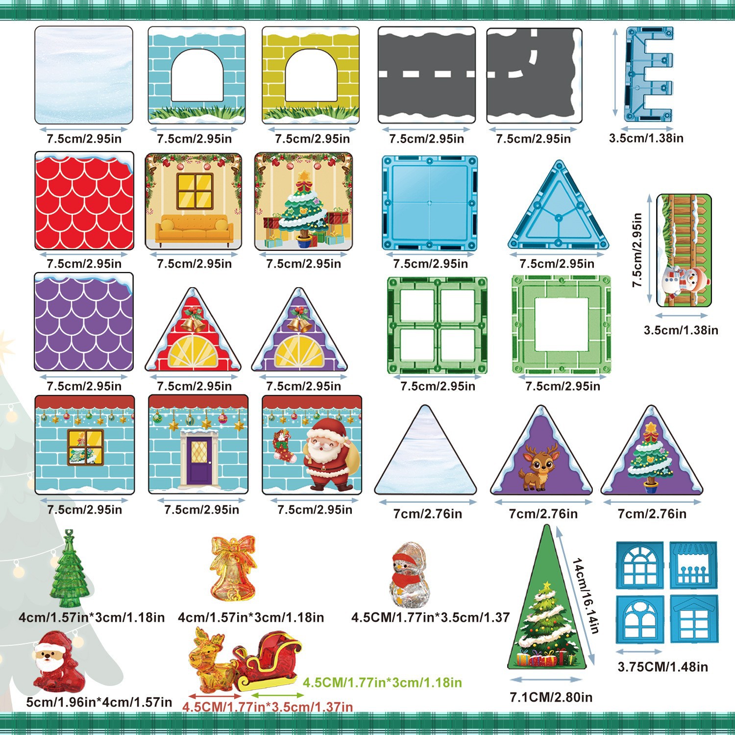 Transfronterizos niños estereoscópicos 7.5CM gran ventana de color juguetes magnéticos escenas de Navidad ensamblaje puzzle bloques de construcción en stock
