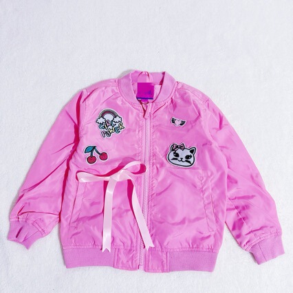 Original Surplus Girls' Jacket Korean Style Loose Fit Zipper Stand Collar Cat Embroidery Children's Jacket Cardigan