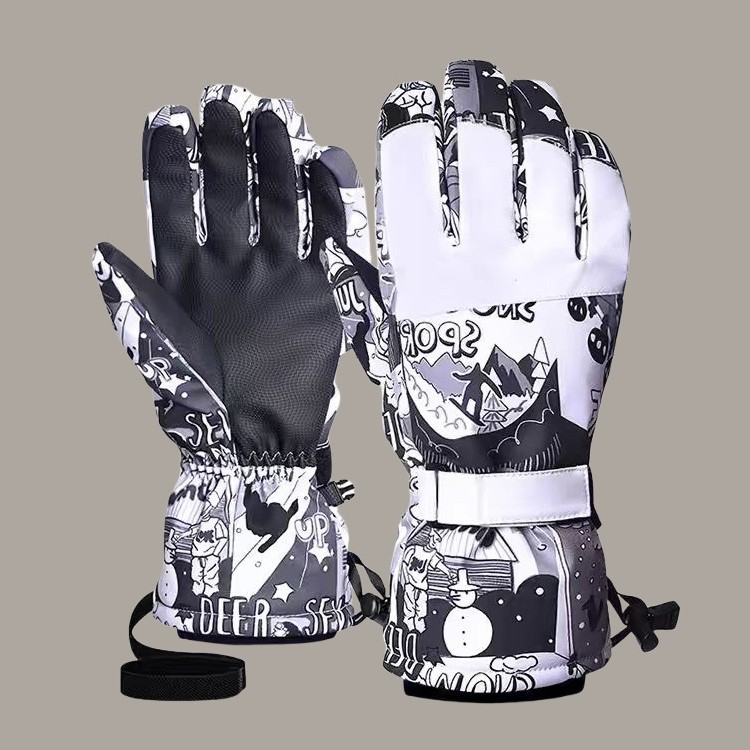 New Ski Gloves Waterproof Cycling Plus Velvet Warm Men's and Women's Double-Board Wear-Resistant Touch Screen Five-Finger Ski Gloves