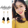 South Korean fashionable goods, silver needle, long retro metal earrings from pearl, silver 925 sample