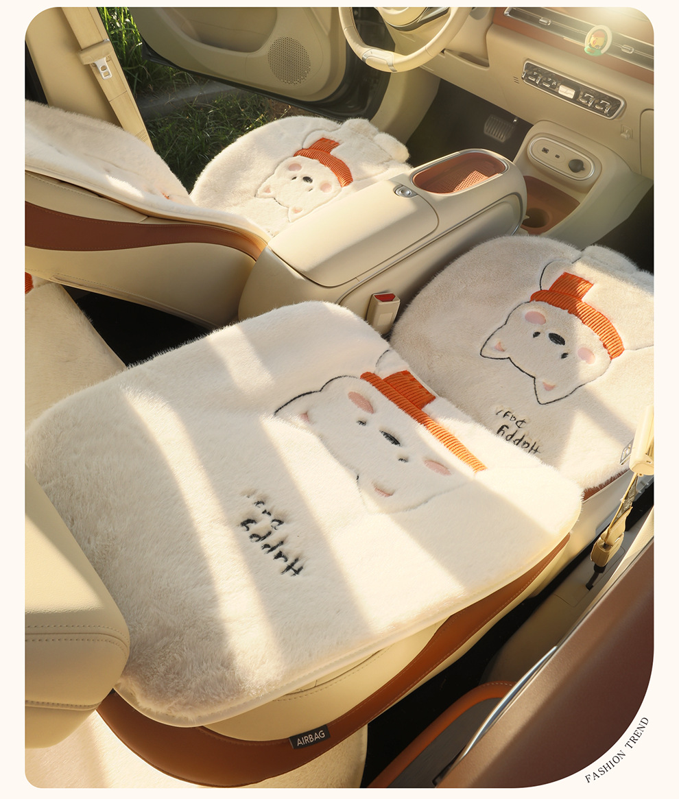 Winter Plush Car Seat Cushion Cartoon Embroidery Car Interior Accessories High-End Car Supplies Car Seat Cushion Warm