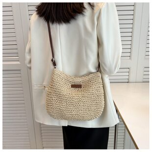 Summer capacious straw one-shoulder bag, beach shoulder bag