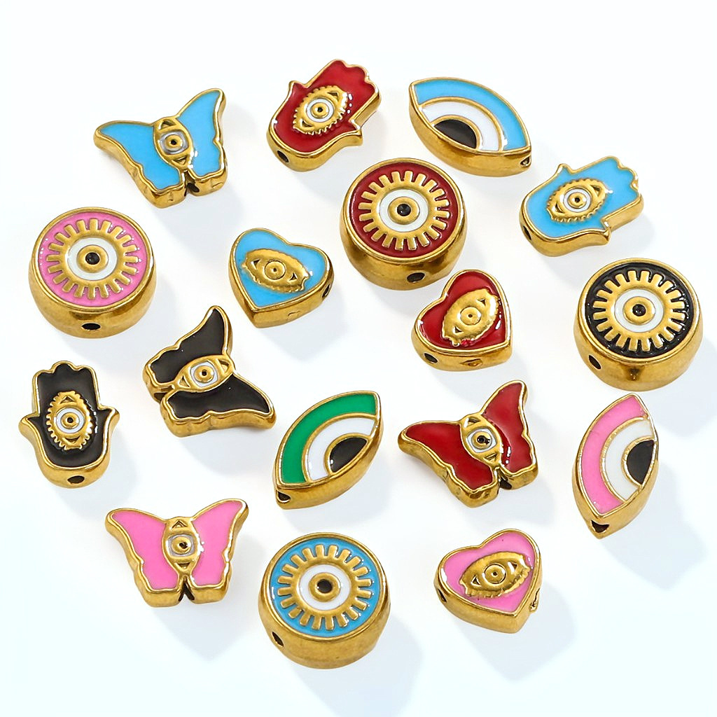 Cuentas cuadradas de acero inoxidable europeas y americanas, cuentas de ojos de doble cara con goteo de esmalte, cuentas divisorias, cuentas sueltas, accesorios de joyería de bricolaje al por mayor