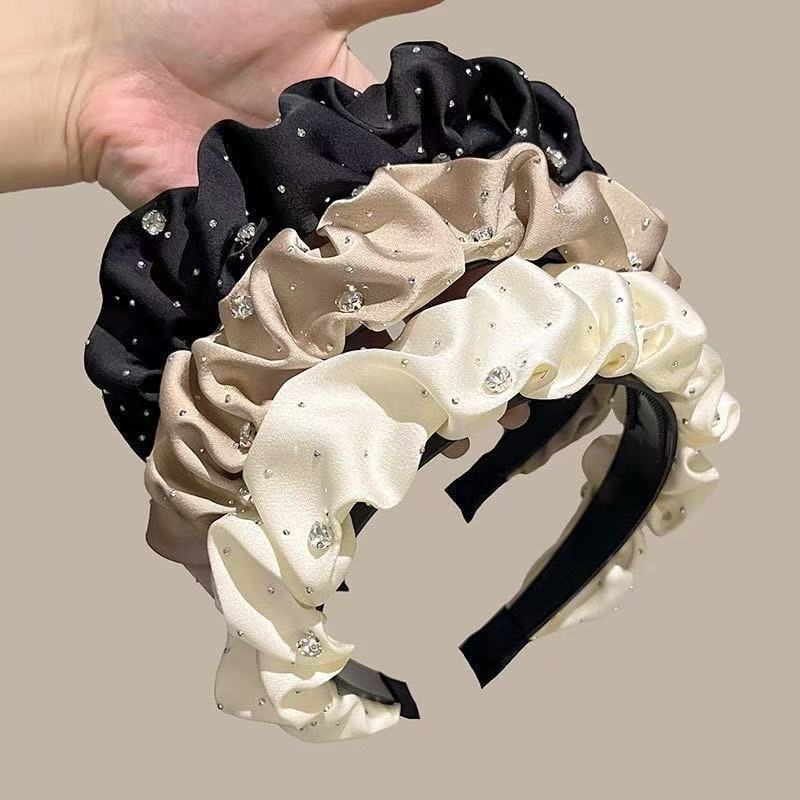New gypsophila high cranial top fold hairband women's summer French net red pressure hairpin temperament rhinestone hoop wholesale