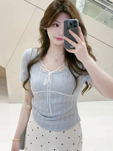 Plus Size Fat mm French Cut Out Short-Sleeved Lace Top Women's Summer New Design High-End Niche Elegant T-Shirt