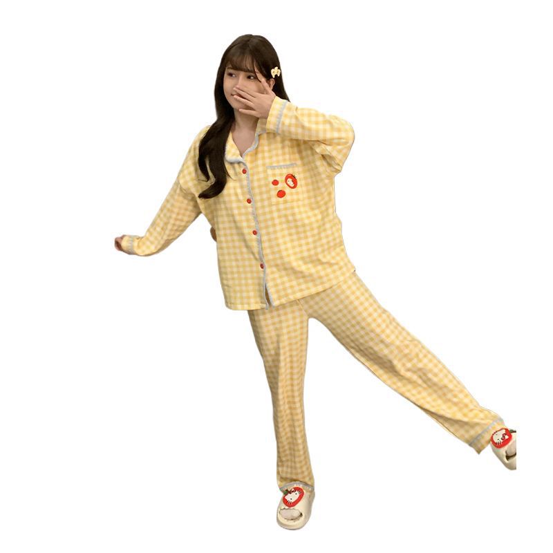 2025新款睡衣女春秋季棉绸大码长袖套装甜美韩系ins家居服可外穿|undefined