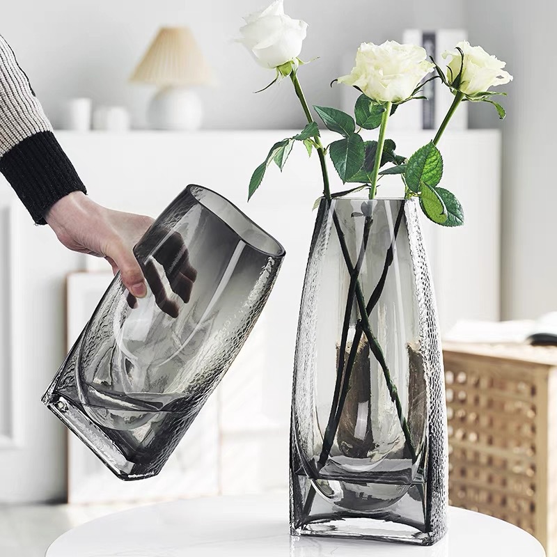 Jarrón de cristal irregular de lujo ligero europeo, arreglo de flores hidropónico creativo, decoración artesanal, arte floral