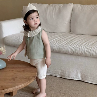 宝宝无袖花边T恤短裤套装夏季女童衣服薄款儿童夏装厂家批发定制