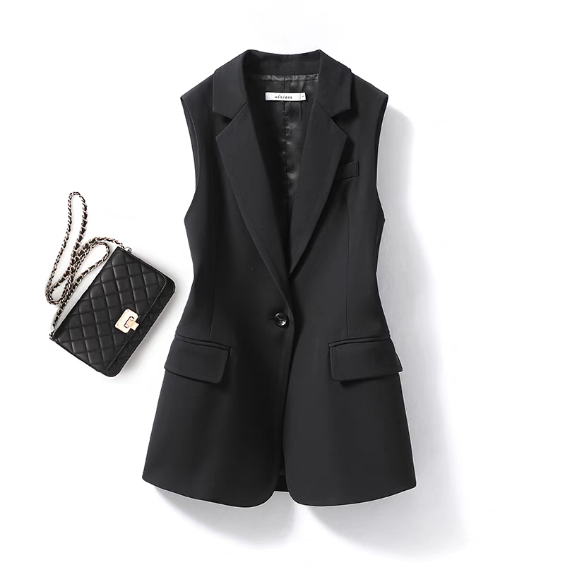 Black Suit Vest for Women, Spring Outfit with Slit, Waist-Cinching, Slim-Fit, Outerwear Suit Vest, Fashionable
