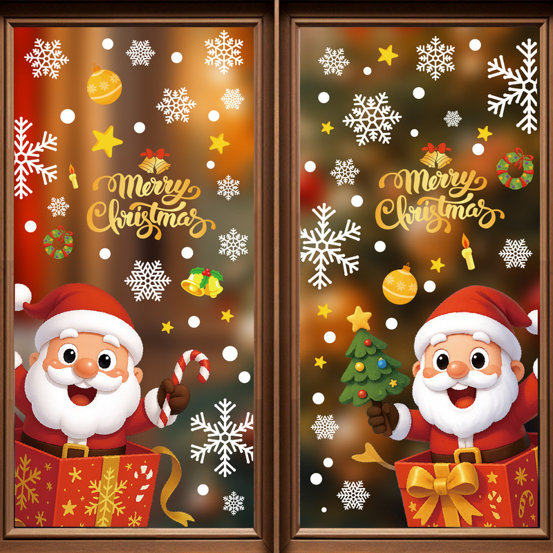 クロスボーダークリスマスステッカーサンタクロース雪だるまガラスステッカーウィンドウレイアウトスノーフレークカスタムウィンドウステッカー|undefined