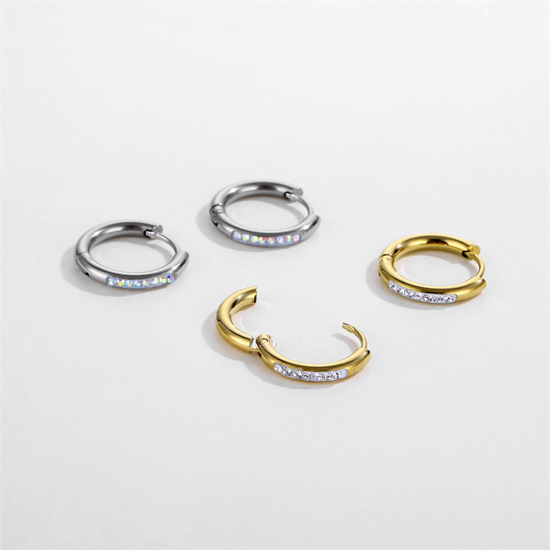 Fashion Circle Stainless Steel Plating Inlay Rhinestones Earrings 1 Piece