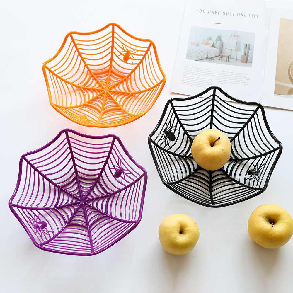 Cesta de frutas de araña de Halloween, bandeja de frutas de araña, esqueleto de araña, bandeja de caramelo, decoración de fiestas, props