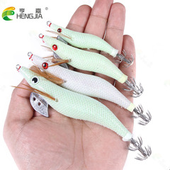 HENGJIA wholesale luminous shrimp white wooden shrimp boxed fake bait squid hook explosive hook wholesale