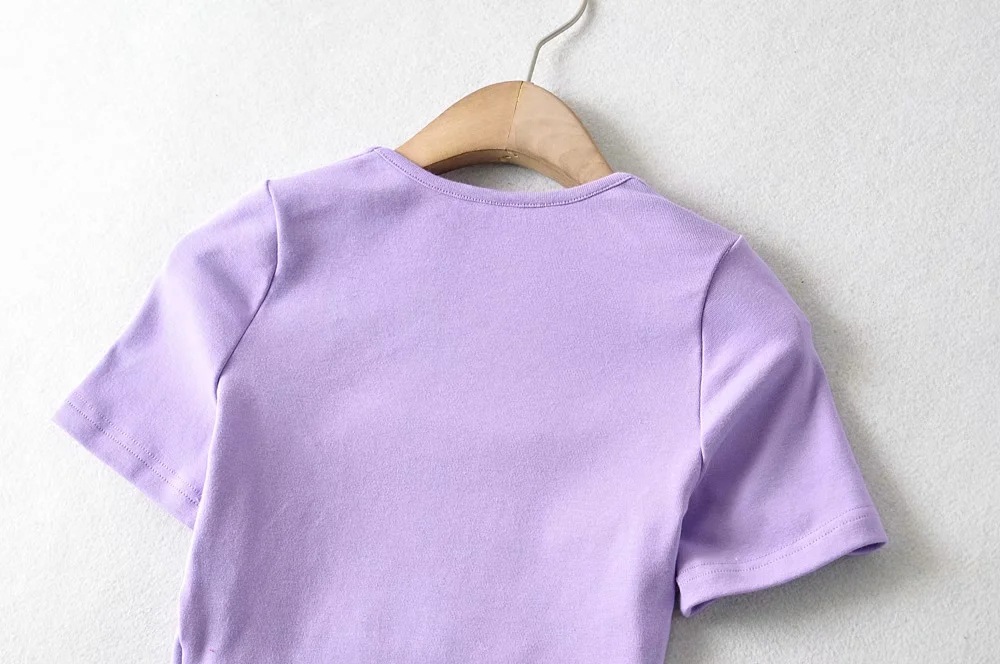 elastic square collar short sleeve T-shirt NSAC50846