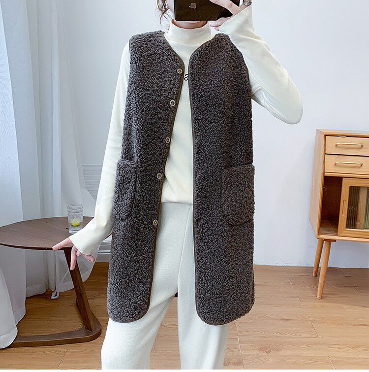 Estilo coreano de media longitud Chaleco de piel de cordero falso Otoño e Invierno desgaste exterior 2023 grano de piel de terciopelo Chaleco de una sola pieza Chaleco de felpa image 3