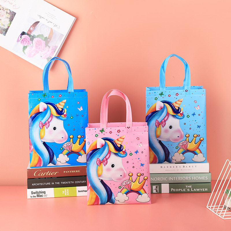 Bolsas de regalo no tejidas diseño dinosaurio y unicornio