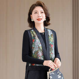热销 新中式国风提花织锦马甲女2025新款复古中式背心上衣
