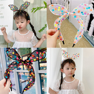 South Korea Internet celebrity sweet bow hairpin rabbit ears headband girl simple fresh mesh polka dot lace headband