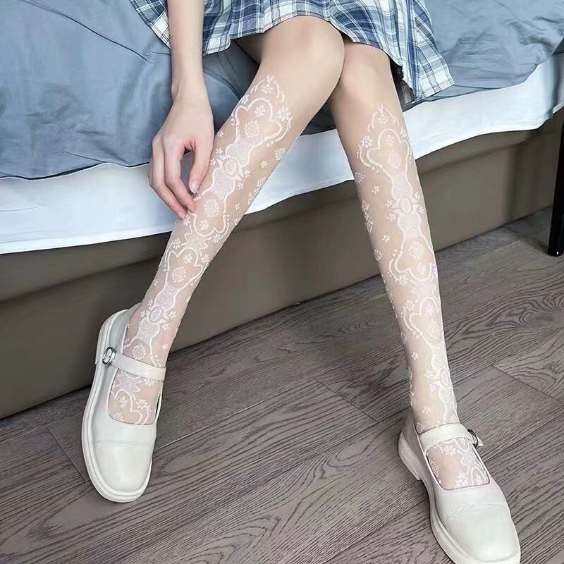 Venus Hollow-Out Jacquard Thin Stockings for Women, Flesh-Colored and White, Sexy Patterned Pantyhose, Retro Lace Trim Venus Hollow-Out Jacquard Thin Stockings for Women, Flesh-Colored and White, Sexy Patterned Pantyhose, Retro Lace Trim