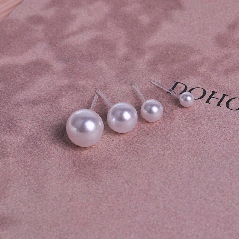 Pearl Stud Earrings Set, Plastic Faux Pearls, 4–10 mm, Boxed with Backings