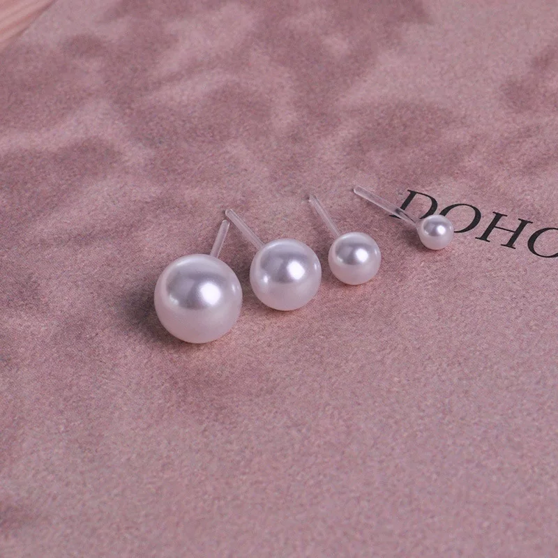 Pearl Stud Earrings Set, Plastic Faux Pearls, 4–10 mm, Boxed with Backings