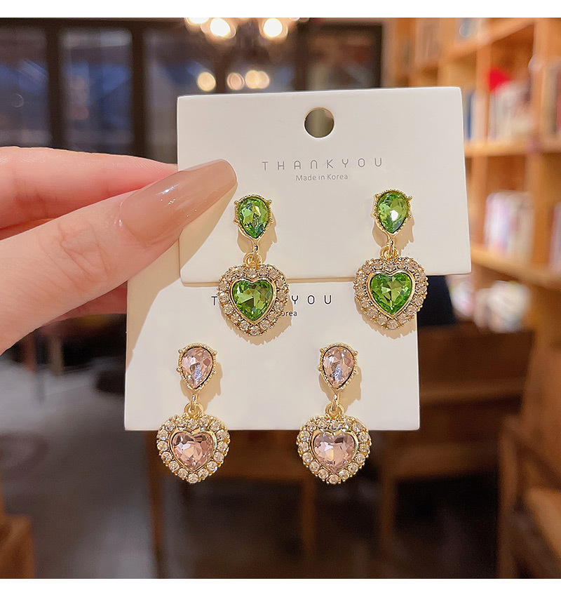 Fashion Heart Shape Alloy Plating Inlay Rhinestones Drop Earrings 1 Pair
