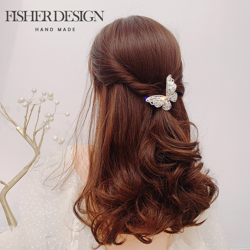 New Sparkling Zirconia Water Drill Butterfly Spring Clip Large Butterfly Hair Clip Korean Metal Teenager Hair Accessory Hair Pin