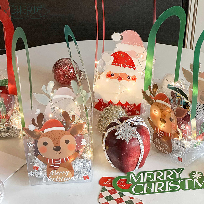 Navidad paz fruta caja portátil flores regalo embalaje bolsa de mano Santa Claus ciervos dibujos animados perspectiva bolsa