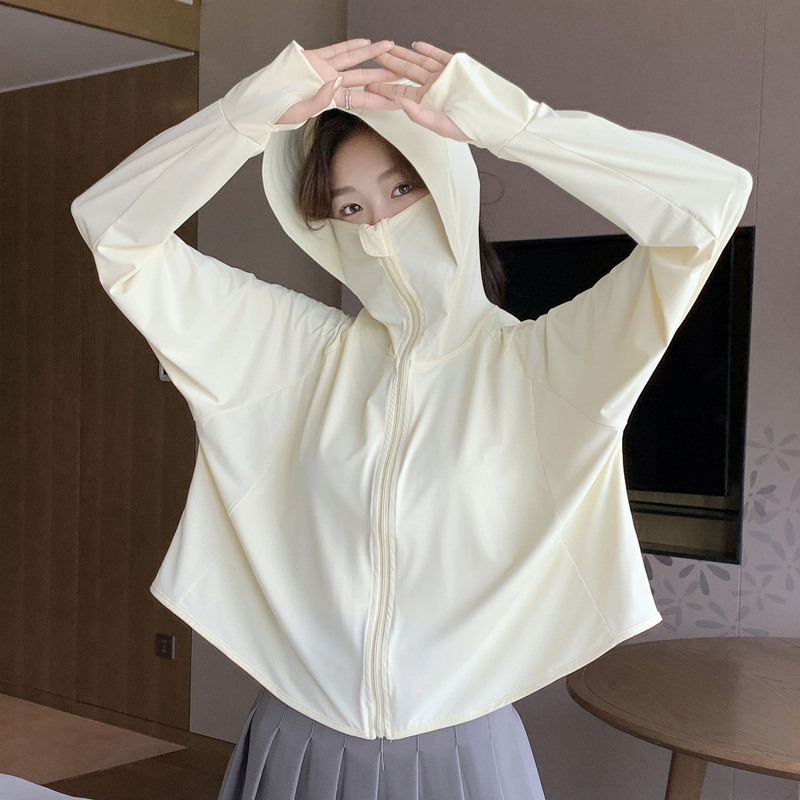 242 Ice Silk Hooded Sun Protection Clothing for Women, New Summer Loose-Fitting Sports Style, Pure Desire Cardigan, Long-Sleeve Outerwear
