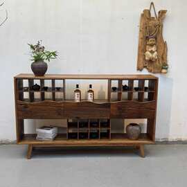 侘寂风榆木茶杯架博古展示架实木边柜储物架餐边柜民宿茶室家具