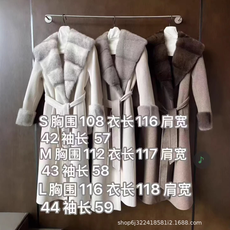 Imported Natural Mink Fur Collar, High-End Double-Sided Cashmere Coat for Women, Long Style with a Luxurious Feel, Old Money Style
