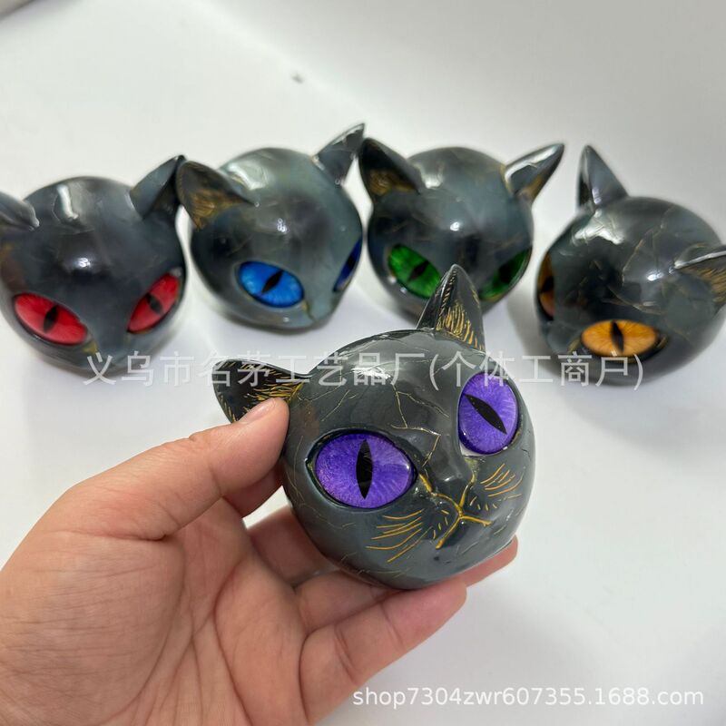 跨境Luxury Black Cat Stone Sculpture奢华黑猫树脂雕像摆件|undefined