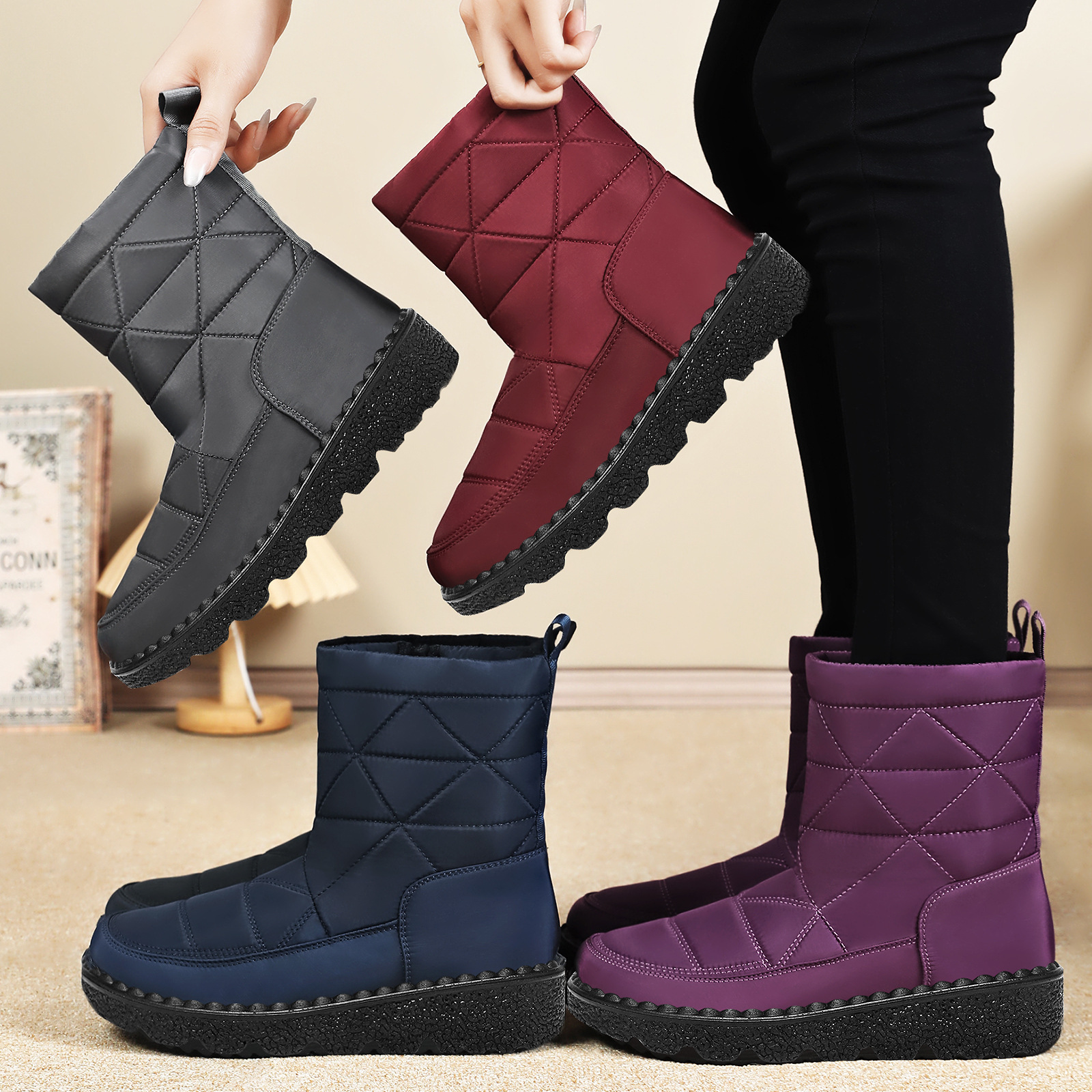 Zapatos de algodón de invierno de poliuretano para mujeres botas de nieve transfronterizas botas impermeables al aire libre botas de algodón