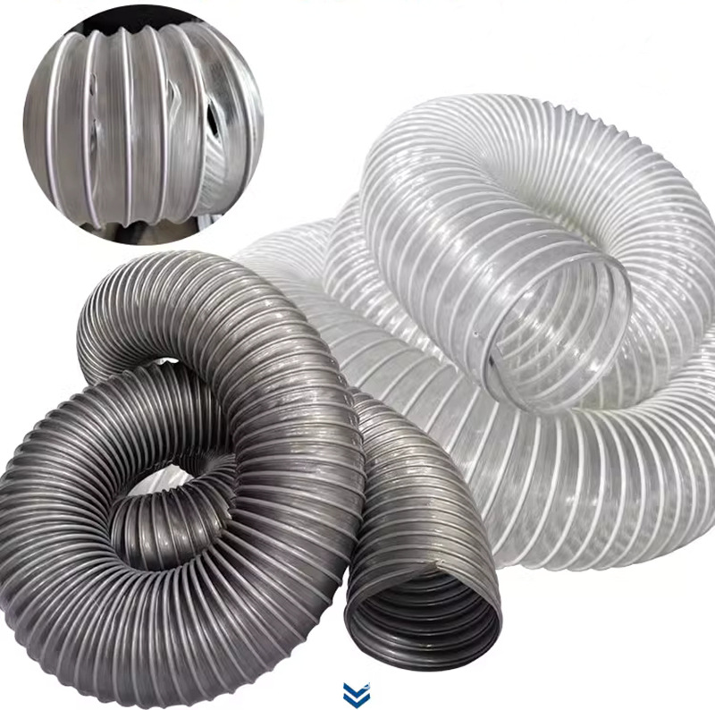 pvc钢丝排风管工业吸尘管木工机械吸尘管透明伸缩风管PVC软管批发
