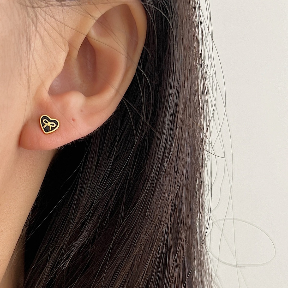 925純銀精緻甜美蝴蝶結耳釘女韓式小香風愛心耳環簡約高級感耳飾