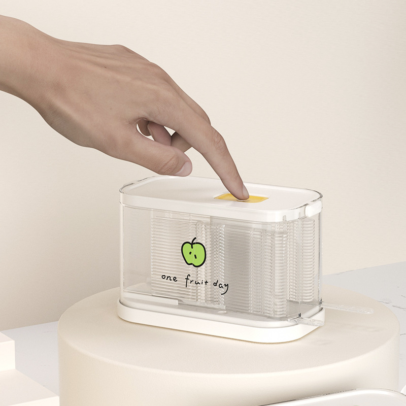 Caja de almacenamiento de tenedor de fruta tipo prensa, sensación de alta calidad, lujo ligero, grado alimenticio, hogar portátil, gran capacidad, tenedor pequeño desechable