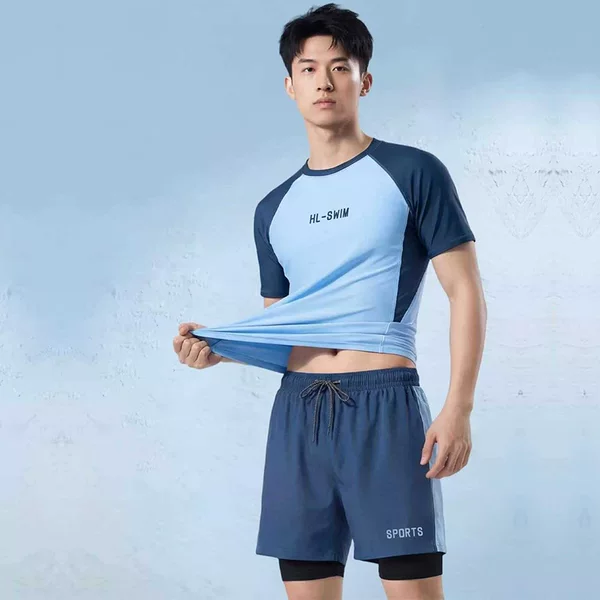 New Men's Swimwear Set, Swimwear for Men and Teenagers, Anti-Embarrassment Two-Piece Swimwear for Men
